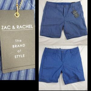 NEW REVERSIBLE 16 ZAC RACHEL BLUE STRIPED CHAMBRAY TRAVEL SHORTS